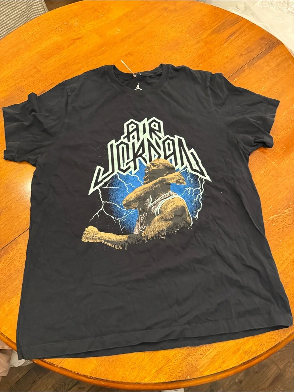 Jordan Black Graphic Tee with Blue and Cream Print xxl